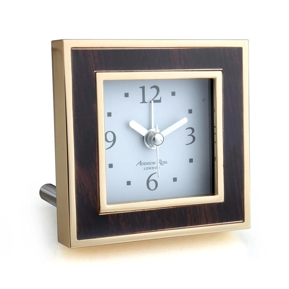 Addison Ross - Square Clock, Gold & Wood Grain Toscana Midnight